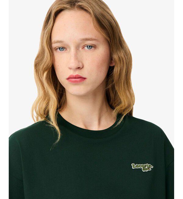 LACOSTE「ネーム＆ワニロゴパッチクロップド半袖Tシャツ」|Tシャツ・カットソー|