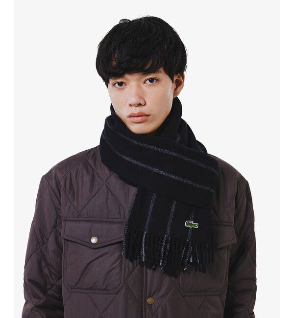 LACOSTE「メリノウールストライプマフラー」|マフラー|ブラック