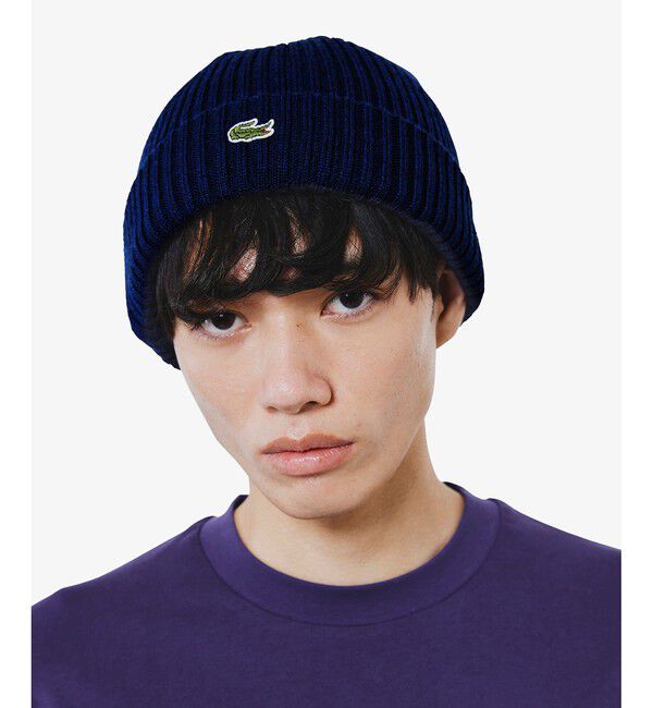 LACOSTE「ウールリブニットキャップ」|キャップ・キャスケット|ネイビー