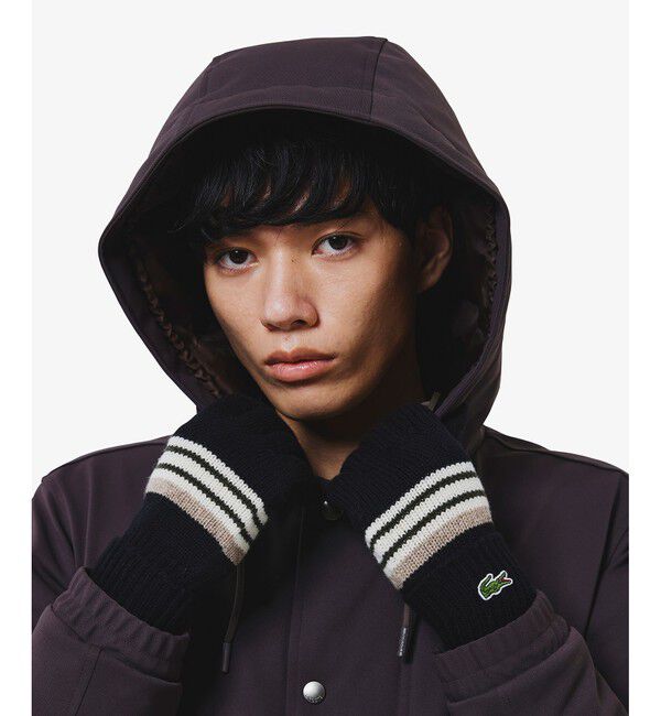 LACOSTE「エクストラファインラムウールボーダーニットグローブ」|手袋|