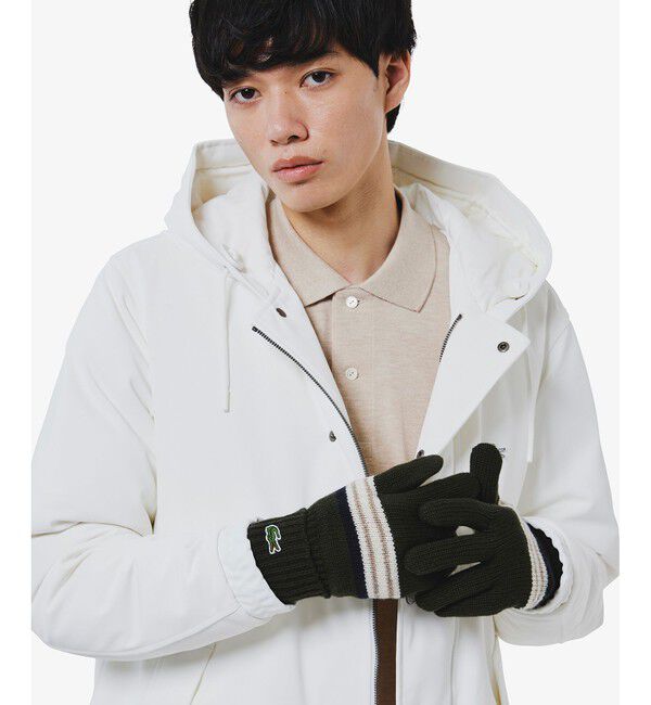 LACOSTE「エクストラファインラムウールボーダーニットグローブ」|手袋|