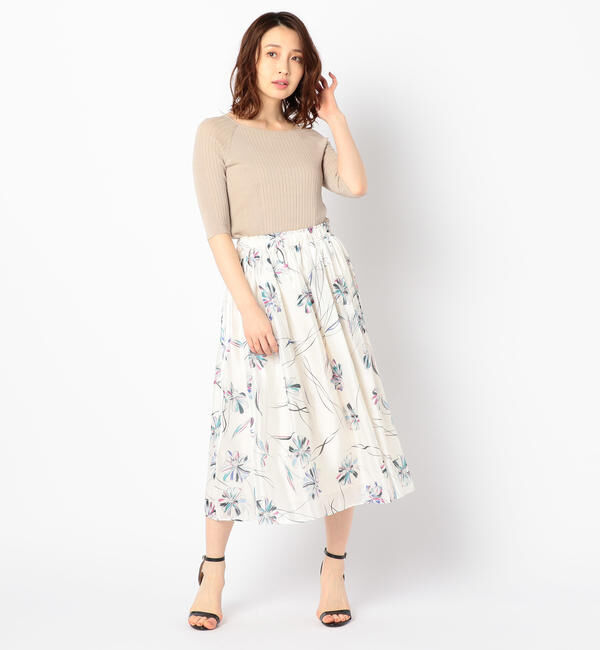 NOLLEY'S sophi「【吉高由里子さんドラマ着用】フラワーパールサテンギャザースカート」|スカート|