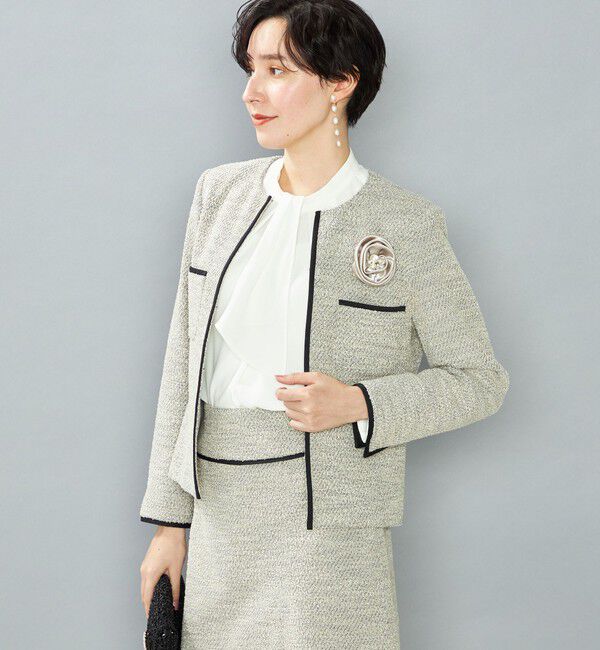 NOLLEY'S「《セットアップ対応》コンパクトインレイクルーネックジャケット」|ノーカラージャケット|