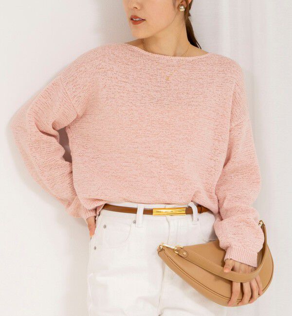 Rie Miller「《手洗い可能》テープヤーンボートネックプルオーバーニット」|ニット・セーター|ベビーピンク