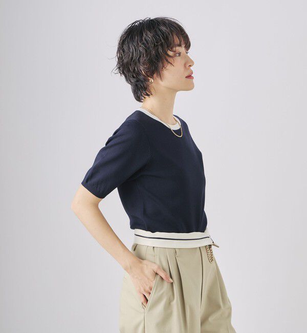 NOLLEY'S sophi「《アンサンブル対応》《手洗い可能》マルチファンクション総針ショートスリーブプルオーバーニット」|ニット・セーター|