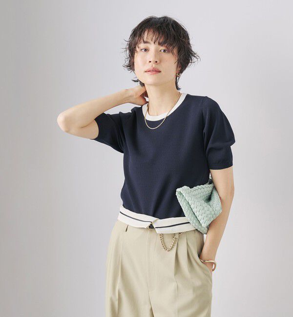 NOLLEY'S sophi「《アンサンブル対応》《手洗い可能》マルチファンクション総針ショートスリーブプルオーバーニット」|ニット・セーター|