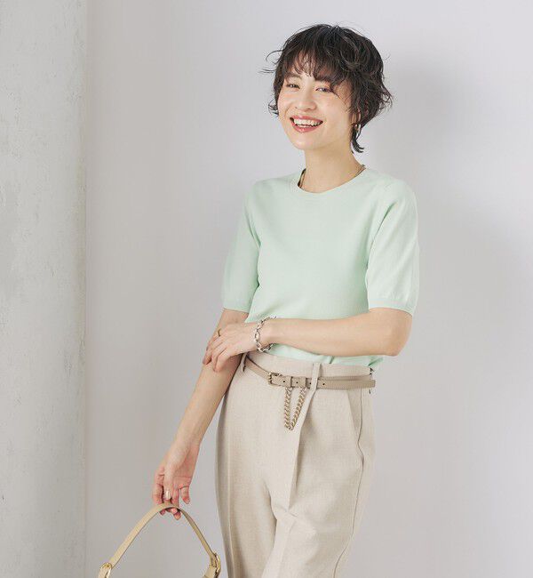 NOLLEY'S sophi「《アンサンブル対応》《手洗い可能》マルチファンクション総針ショートスリーブプルオーバーニット」|ニット・セーター|ミントグリーン