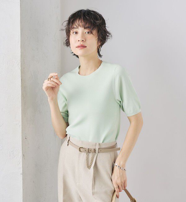 NOLLEY'S sophi「《アンサンブル対応》《手洗い可能》マルチファンクション総針ショートスリーブプルオーバーニット」|ニット・セーター|