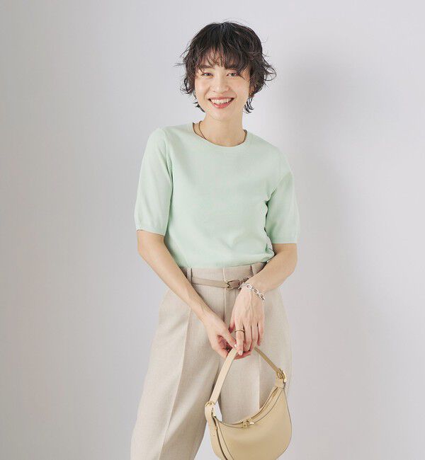 NOLLEY'S sophi「《アンサンブル対応》《手洗い可能》マルチファンクション総針ショートスリーブプルオーバーニット」|ニット・セーター|