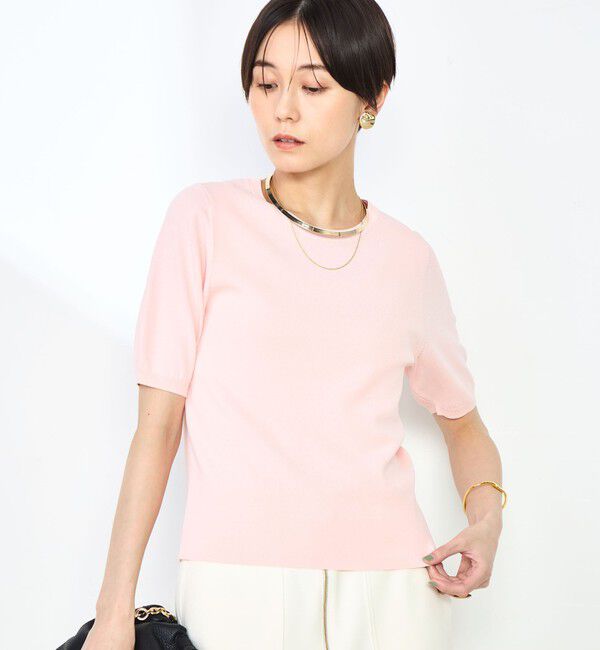 NOLLEY'S sophi「《アンサンブル対応》《手洗い可能》マルチファンクション総針ショートスリーブプルオーバーニット」|ニット・セーター|