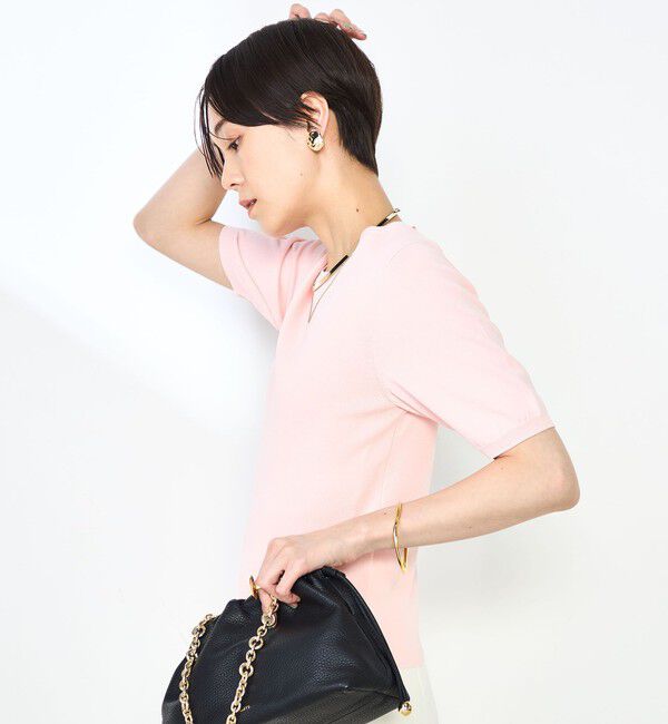 NOLLEY'S sophi「《アンサンブル対応》《手洗い可能》マルチファンクション総針ショートスリーブプルオーバーニット」|ニット・セーター|