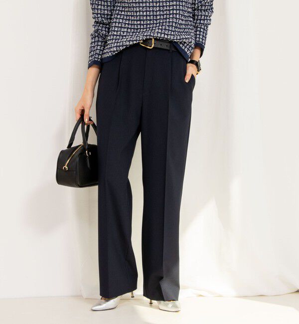 NOLLEY'S「《セットアップ対応》ウォッシャブル高機能麻調愛されワイドパンツ」|その他|ネイビー