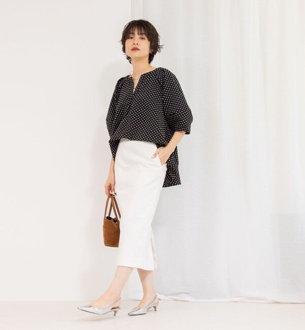 NOLLEY'S「サッカードット5分袖タックブラウス」|シャツ・ブラウス|