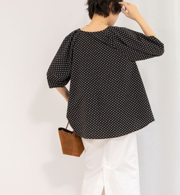 NOLLEY'S「サッカードット5分袖タックブラウス」|シャツ・ブラウス|