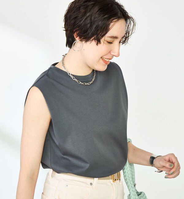 NOLLEY'S「高機能 LA＋スムースタックノースリーブカットソー」|Tシャツ・カットソー|チャコールグレー