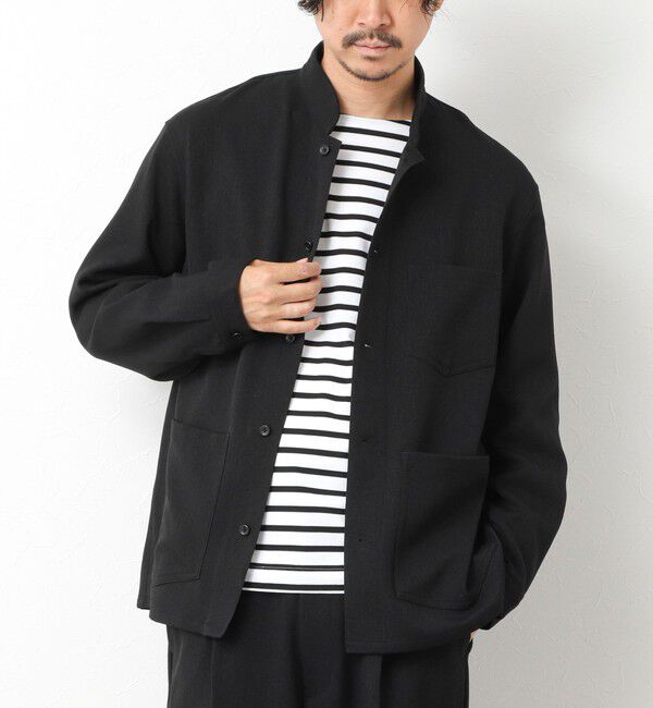 NOLLEY'S goodman「《セットアップ対応》LANATEC ウーステッドサージストレッチ マオカラーシャツブルゾン」|ブルゾン・スタジャン|ブラック