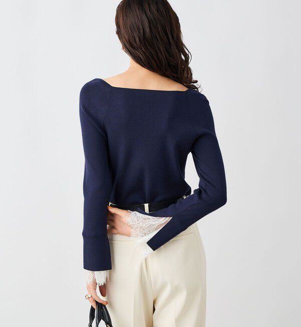 NOLLEY'S sophi「《手洗い可能》袖口レース取り外し可総針スクエアネックプルオーバー」|ニット・セーター|