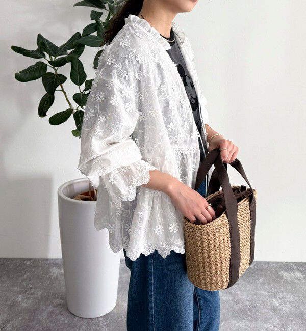 fredy emue「3D刺繍スカラップ前開きブラウス」|シャツ・ブラウス|