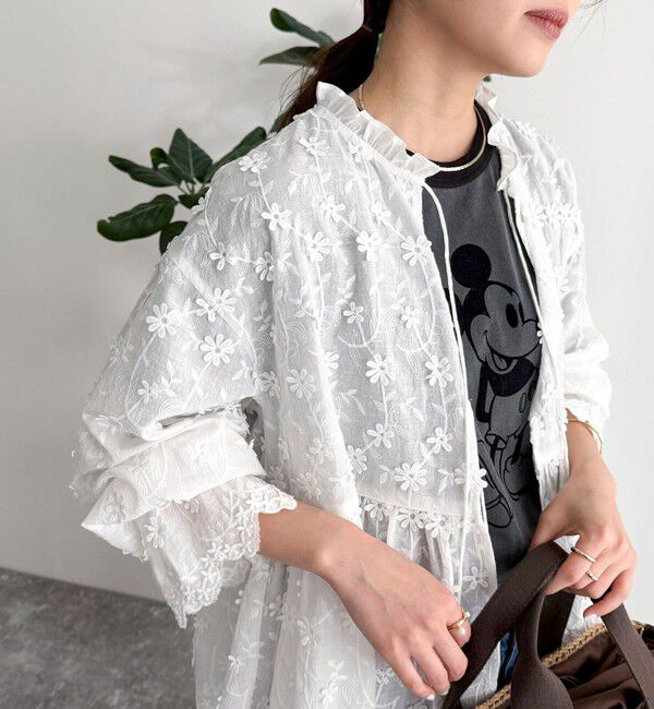 fredy emue「3D刺繍スカラップ前開きブラウス」|シャツ・ブラウス|