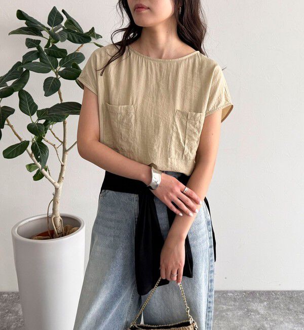 fredy emue「《セットアップ対応》R/Nポケ付きフレンチスリーブブラウス」|シャツ・ブラウス|