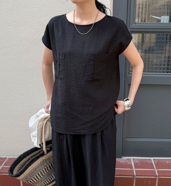 fredy emue「《セットアップ対応》R/Nポケ付きフレンチスリーブブラウス」|シャツ・ブラウス|