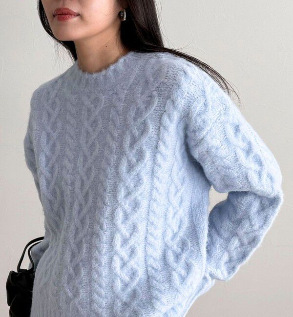 fredy emue「ふわふわ柄編みニットプルオーバー」|ニット・セーター|サックスブルー