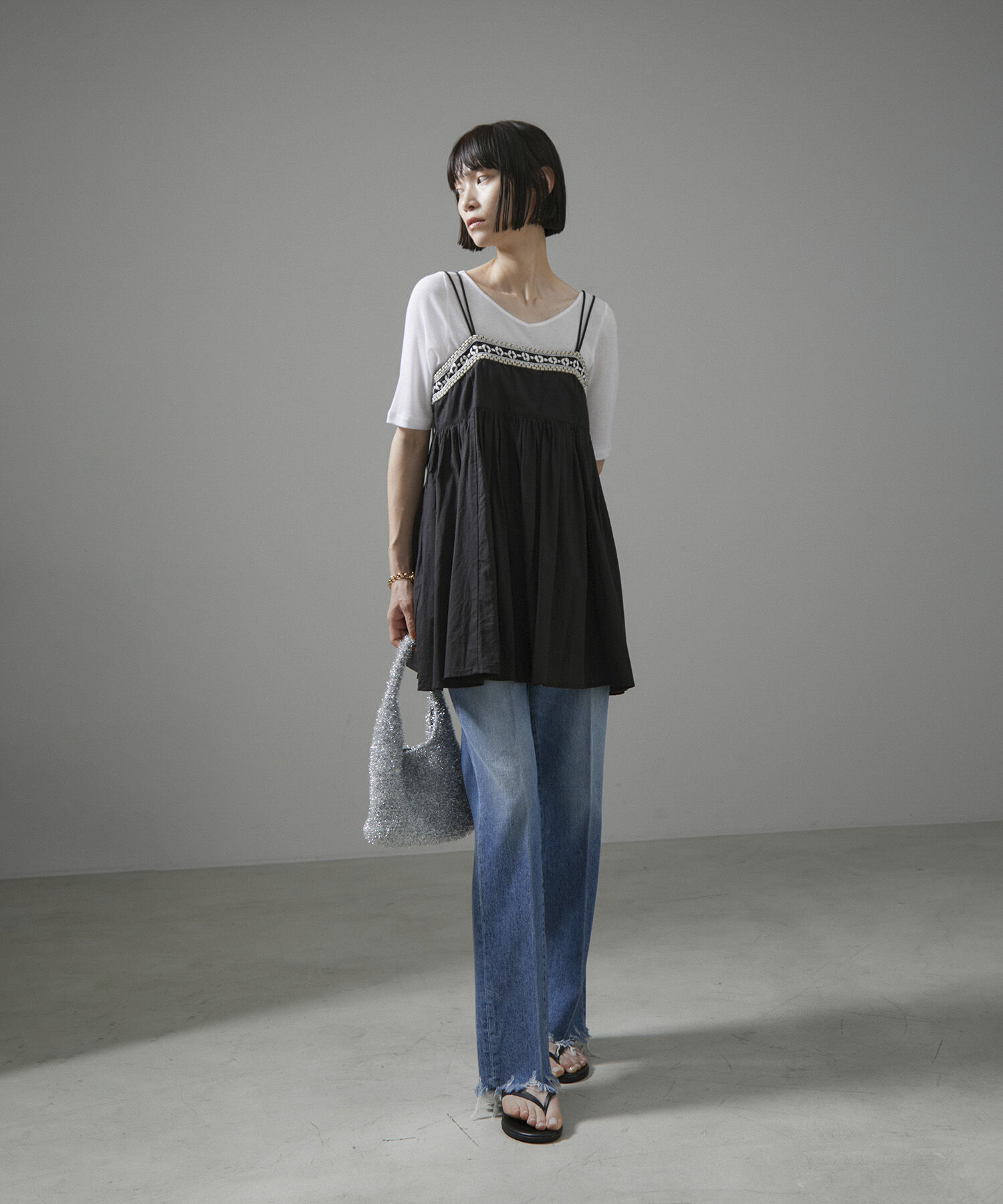 SALON adam et rope'「【WEB限定】ビーズ刺繍キャミソール【洗える】」|キャミソール|