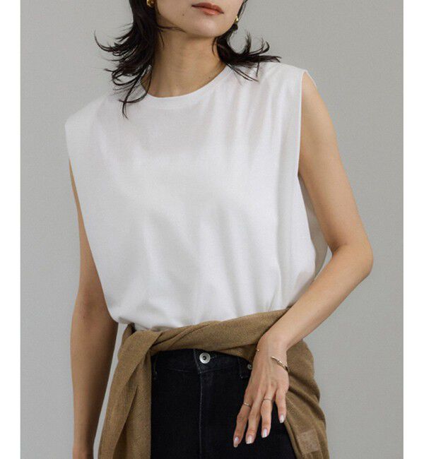 SALON adam et rope'「プリマベールショルダータックノースリーブプルオーバー［UVケア・洗える］」|Tシャツ・カットソー|ホワイト(10)