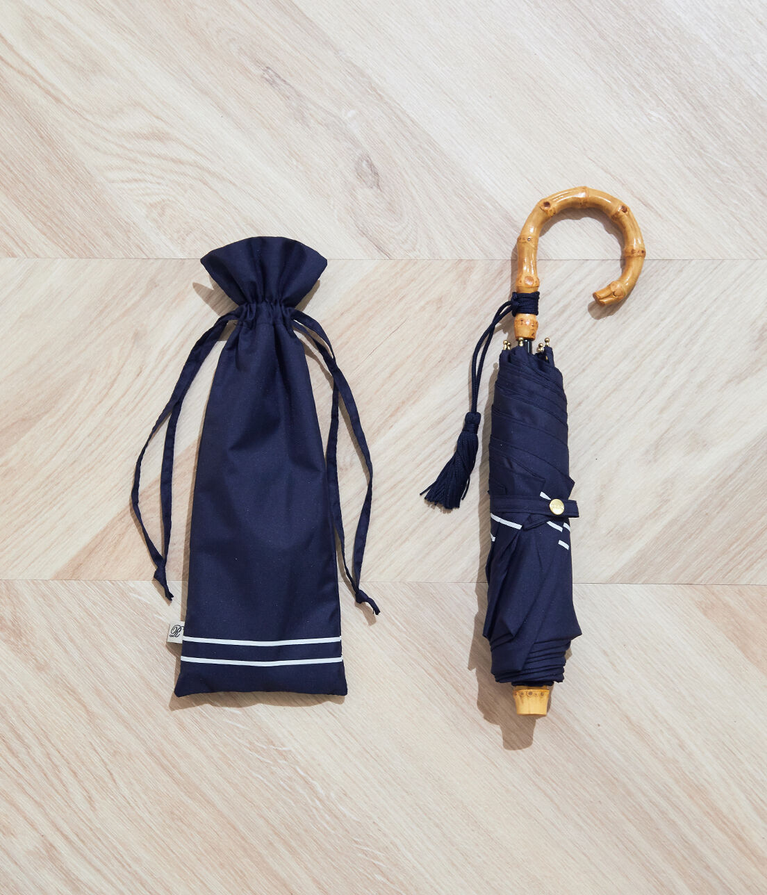 ROPE「【ROPE'】【晴雨兼用】バンブーハンドルコンパクトアンブレラ」|傘|ネイビー系(41)