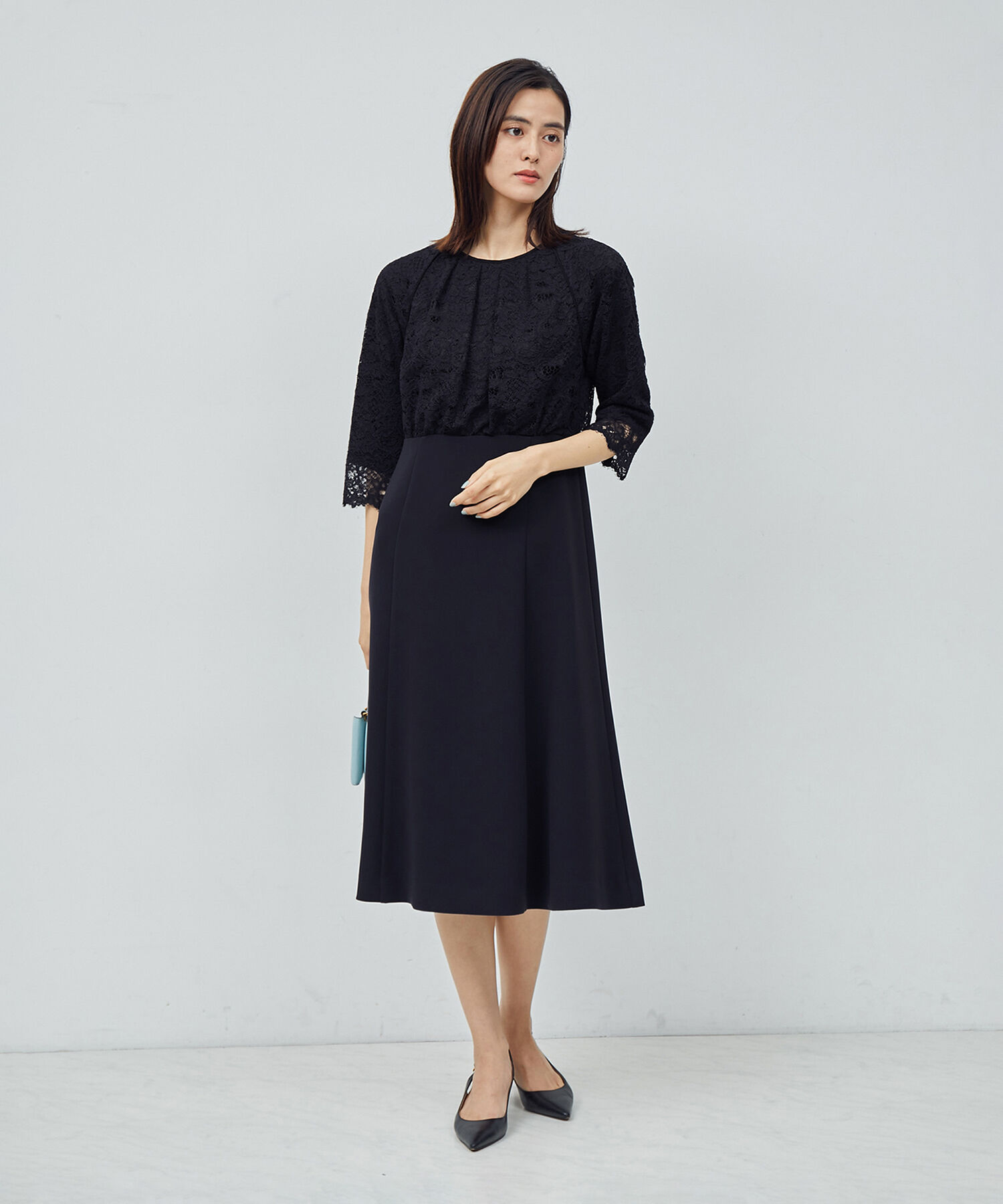 ROPE「【セレモニー対応】レース切り替え トリアセテートワンピース」|ワンピース|