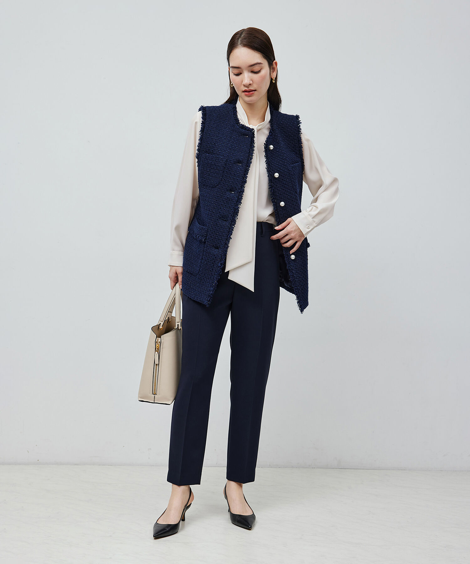 ROPE「ジョーゼットストレッチ ボウタイブラウス【セレモニー対応】【洗える】」|シャツ・ブラウス|