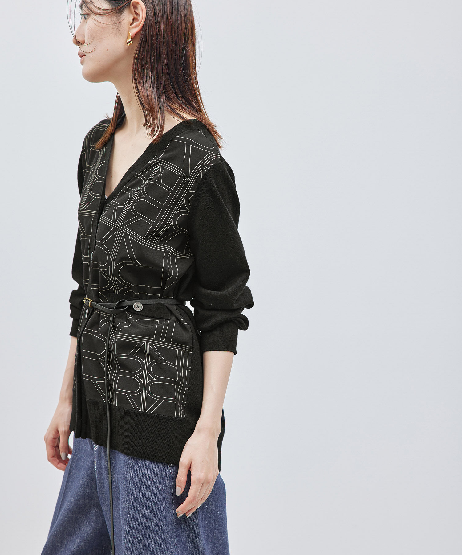 ROPE「【雑誌掲載】モノグラムプリントドッキングカーディガン【セットアップ対応】」|カーディガン|