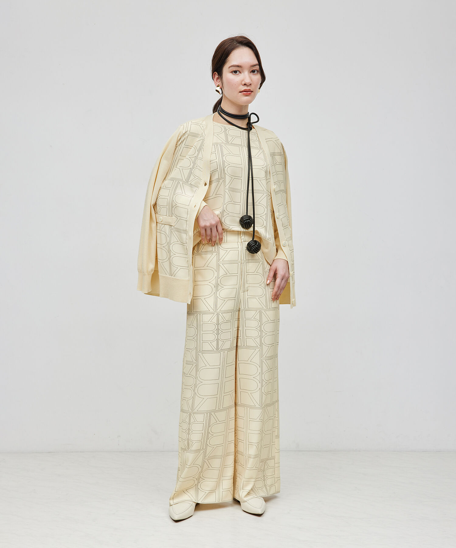 ROPE「【雑誌掲載】モノグラムプリントドッキングカーディガン【セットアップ対応】」|カーディガン|