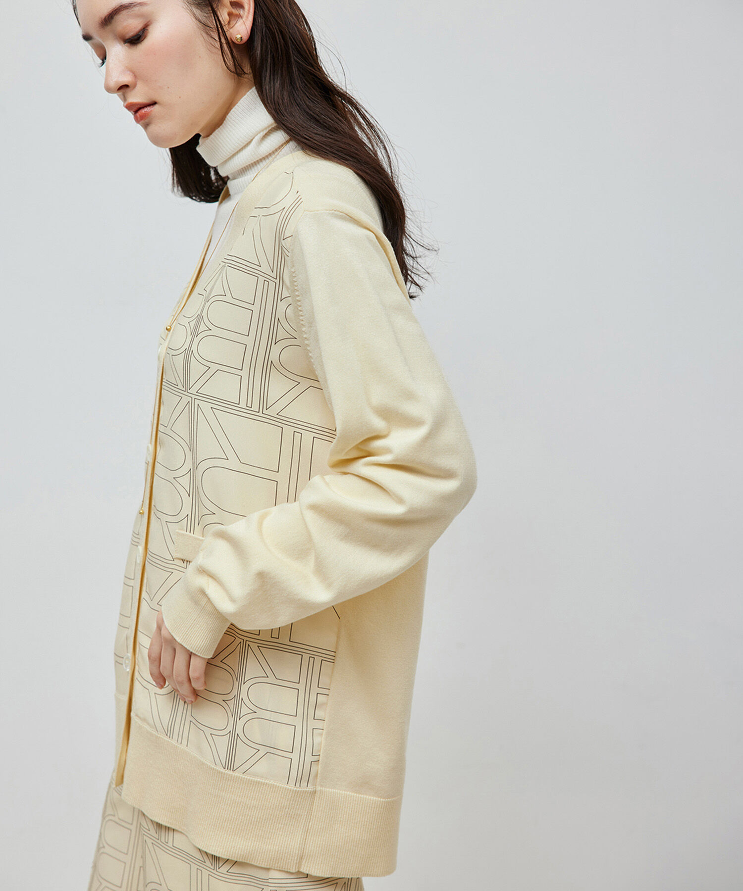 ROPE「【雑誌掲載】モノグラムプリントドッキングカーディガン【セットアップ対応】」|カーディガン|