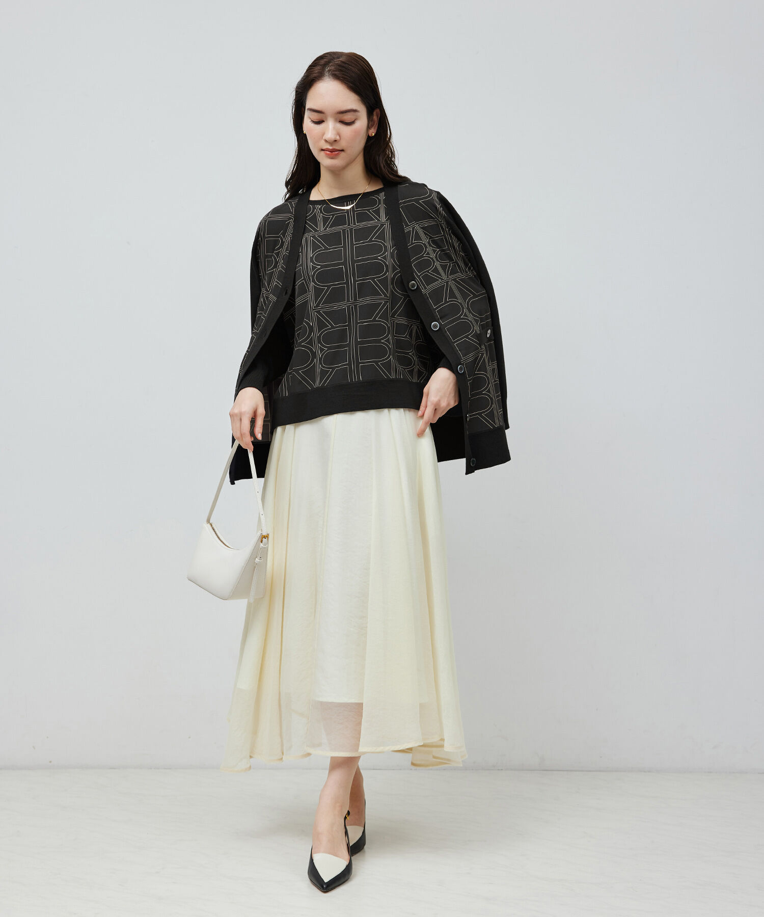 ROPE「【雑誌掲載】モノグラムプリントドッキングカーディガン【セットアップ対応】」|カーディガン|