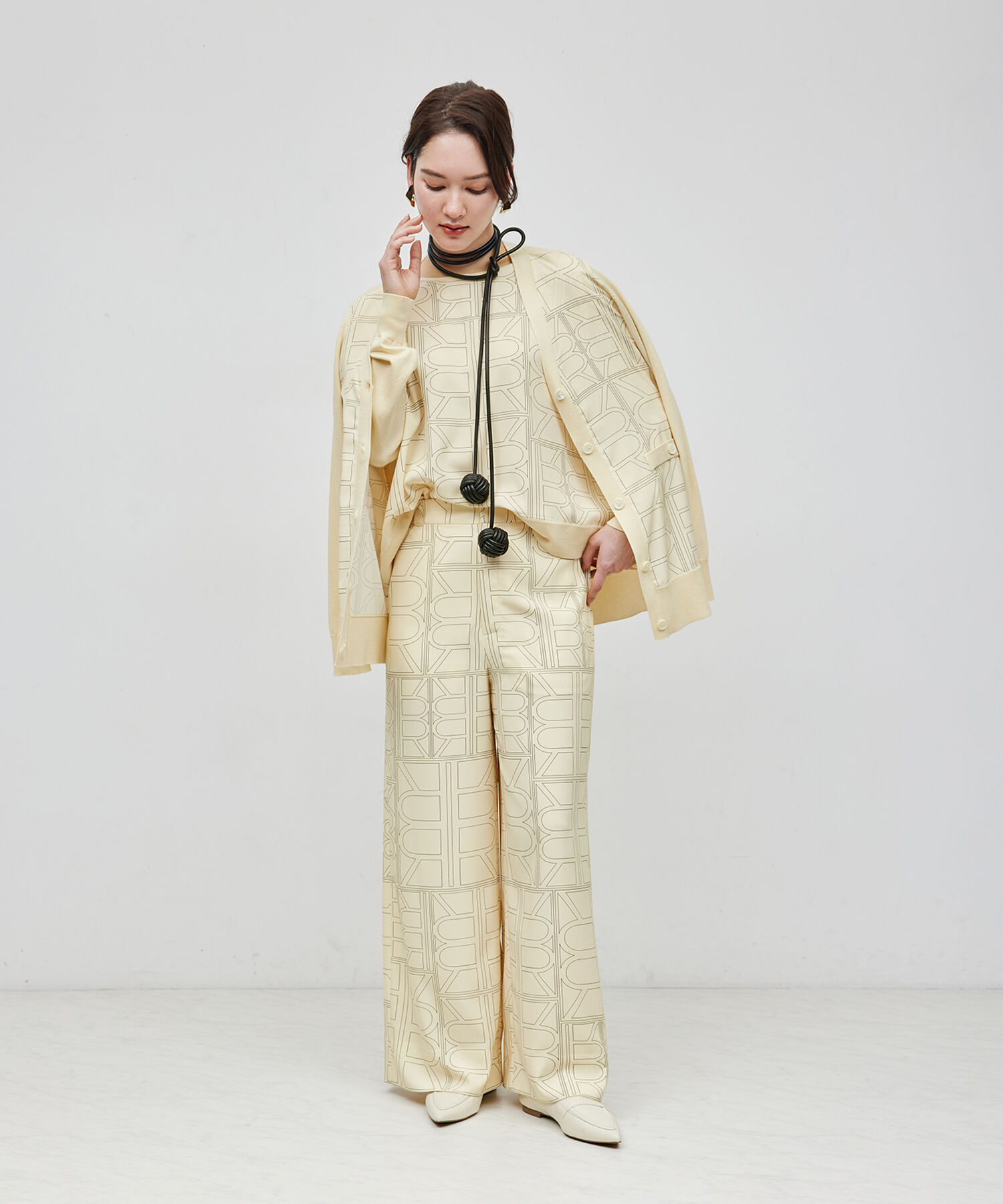 ROPE「【雑誌掲載】モノグラムプリントドッキングカーディガン【セットアップ対応】」|カーディガン|