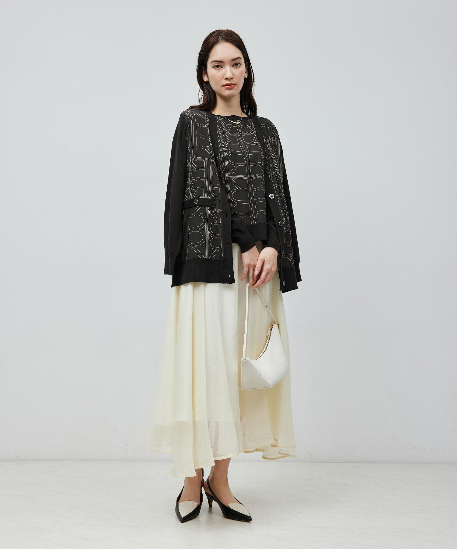 ROPE「【雑誌掲載】モノグラムプリントドッキングカーディガン【セットアップ対応】」|カーディガン|