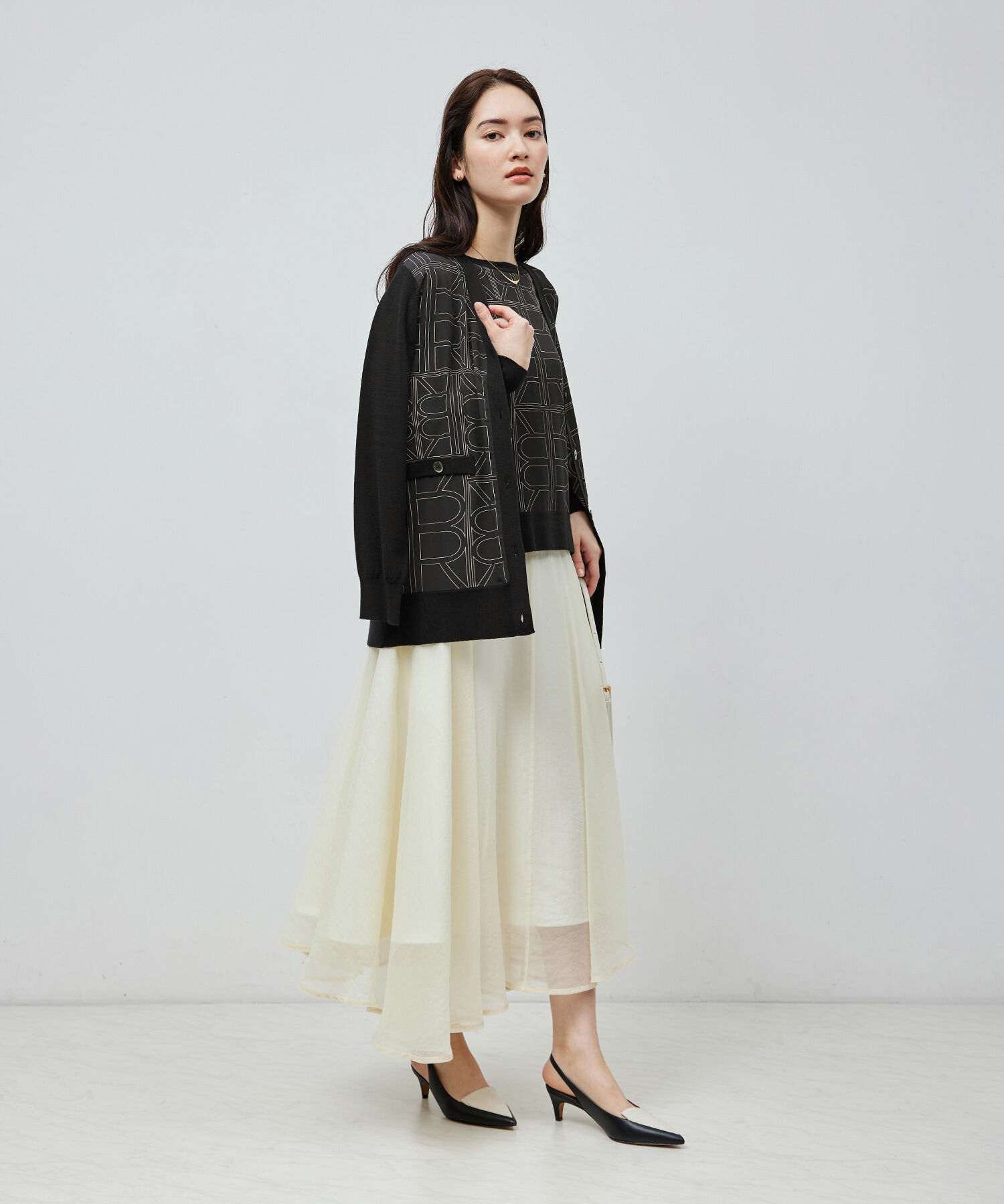 ROPE「【雑誌掲載】モノグラムプリントドッキングカーディガン【セットアップ対応】」|カーディガン|