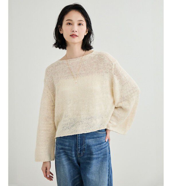 ROPE「【洗える】スラブリネン ボートネックプルオーバー」|ニット・セーター|