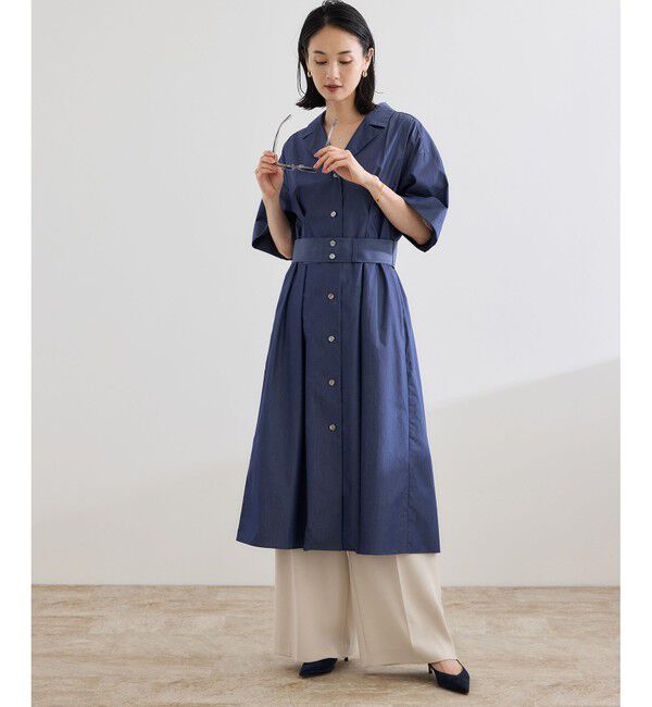 ROPE「【洗える】シャツワンピース（無地・ストライプ）」|ワンピース|ネイビー(40)