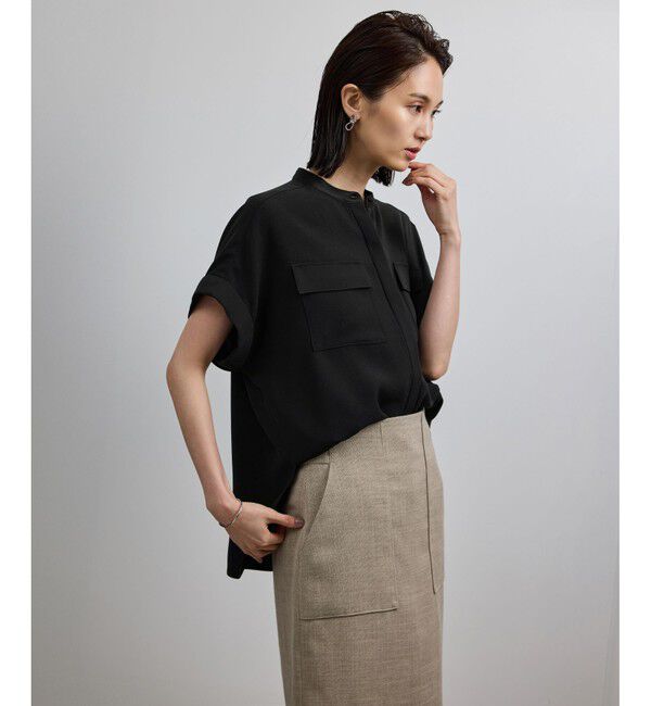 ROPE「【洗える・カセット服】バックサテンフラップブラウス/お仕事・通勤・セットアップ対応【ドラマ着用】」|シャツ・ブラウス|