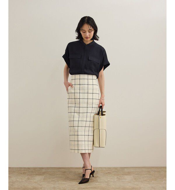 ROPE「【洗える・カセット服】バックサテンフラップブラウス/お仕事・通勤・セットアップ対応【ドラマ着用】」|シャツ・ブラウス|