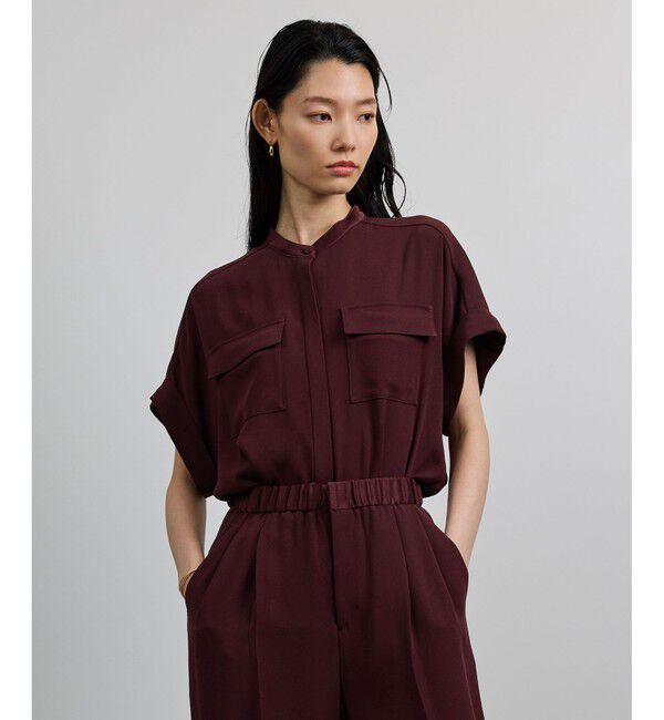 ROPE「【洗える・カセット服】バックサテンフラップブラウス/お仕事・通勤・セットアップ対応【ドラマ着用】」|シャツ・ブラウス|ワイン(66)