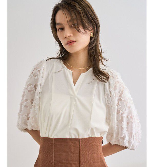 ROPE「ジャガードスリーブコンビブラウス/イージーケア」|シャツ・ブラウス|