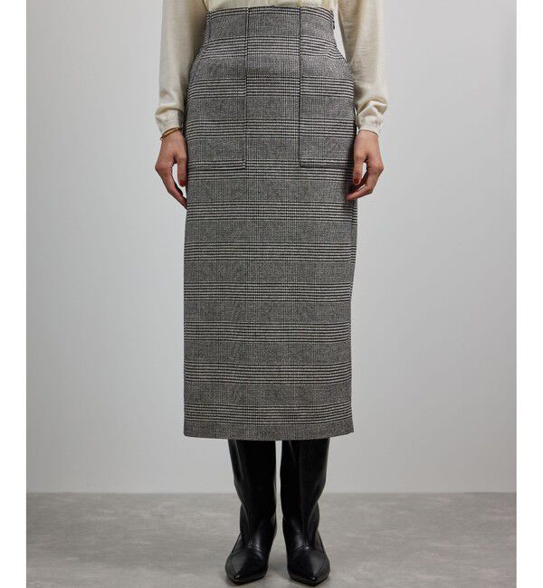 ROPE「[美人スカート]ウールレーヨンポケット付きタイトスカート(ヘリンボーン/グレンチェック)/セットアップ対応」|スカート|