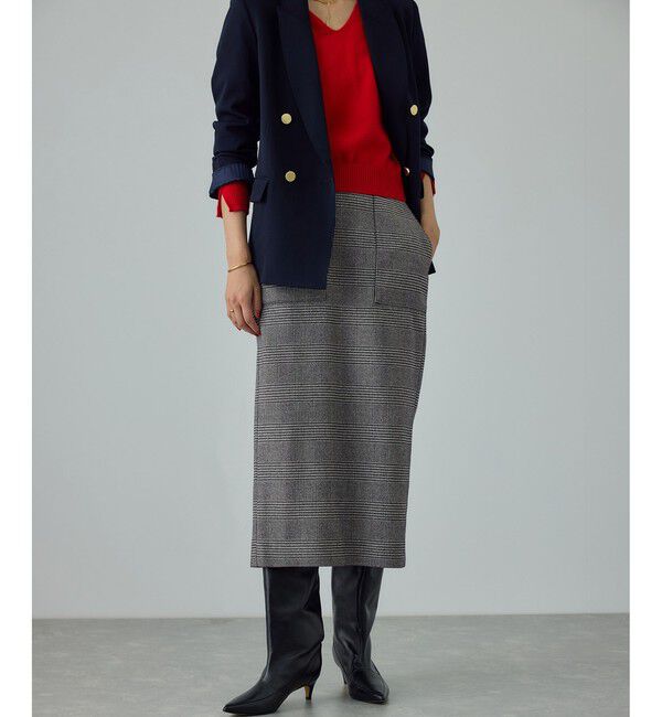 ROPE「[美人スカート]ウールレーヨンポケット付きタイトスカート(ヘリンボーン/グレンチェック)/セットアップ対応」|スカート|