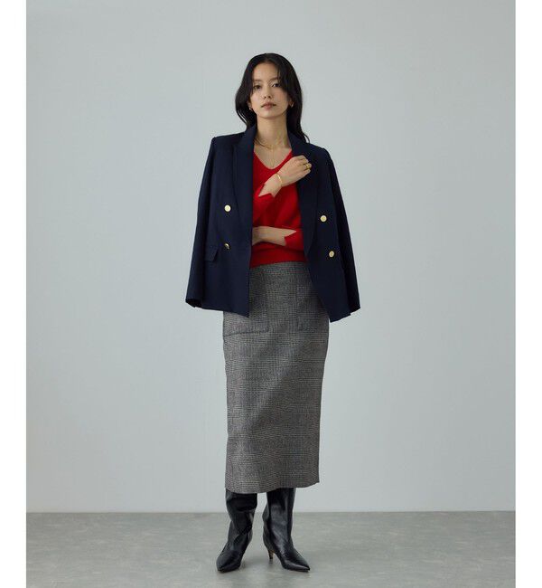 ROPE「[美人スカート]ウールレーヨンポケット付きタイトスカート(ヘリンボーン/グレンチェック)/セットアップ対応」|スカート|