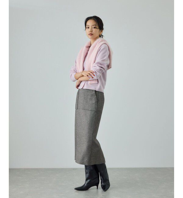 ROPE「[美人スカート]ウールレーヨンポケット付きタイトスカート(ヘリンボーン/グレンチェック)/セットアップ対応」|スカート|