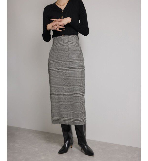 ROPE「[美人スカート]ウールレーヨンポケット付きタイトスカート(ヘリンボーン/グレンチェック)/セットアップ対応」|スカート|