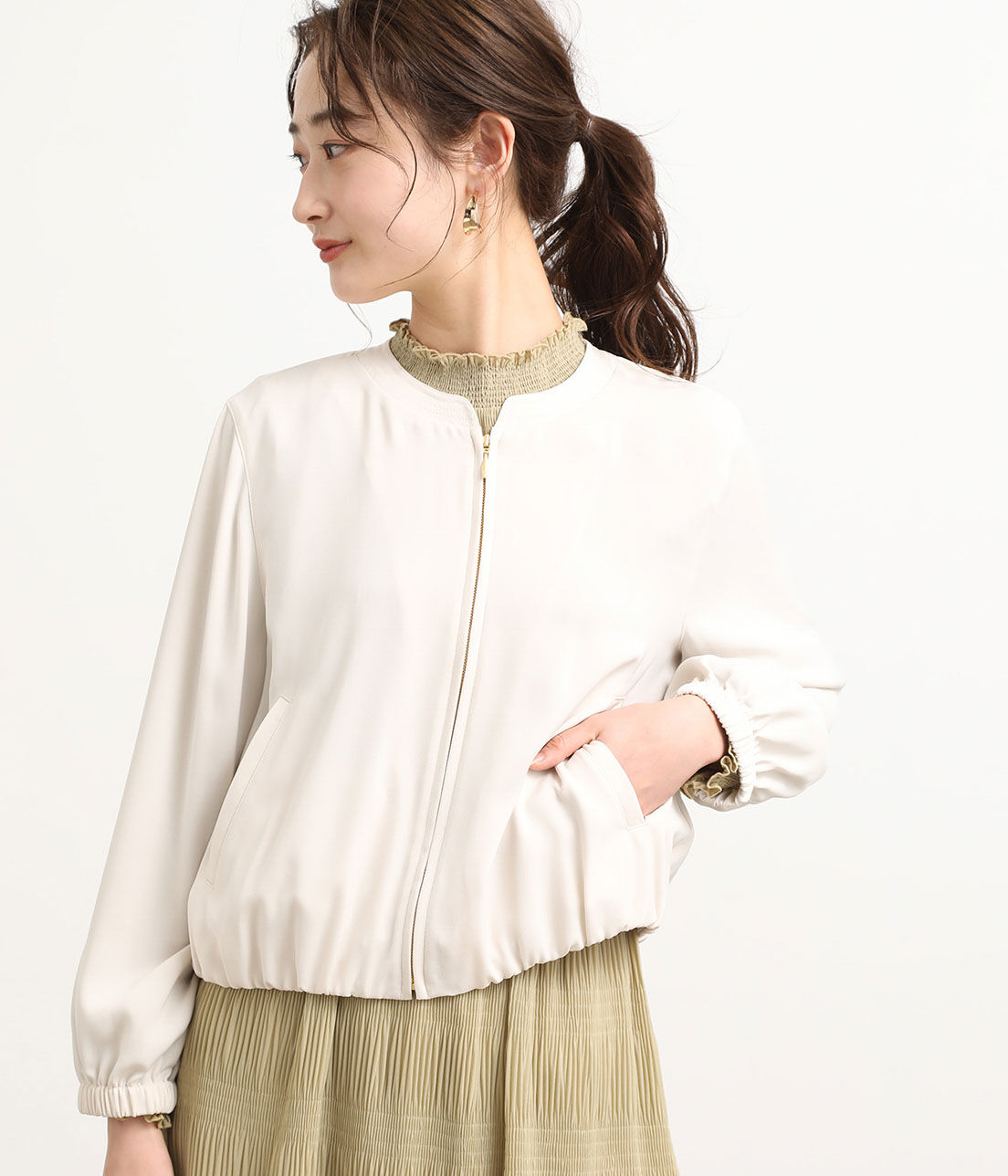 VIS「【UV CARE&COOL TOUCH】ノーカラージップブルゾン」|ブルゾン・スタジャン|